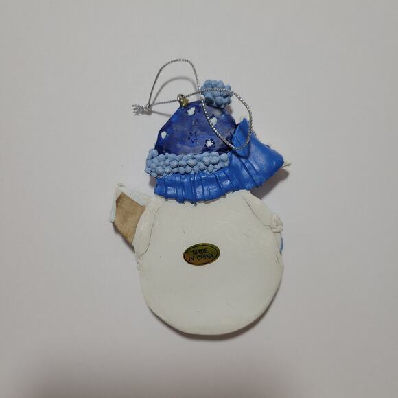 90s Blue Winter Snowman with Birdhouse Christmas Ornament - Picture 3 of 3